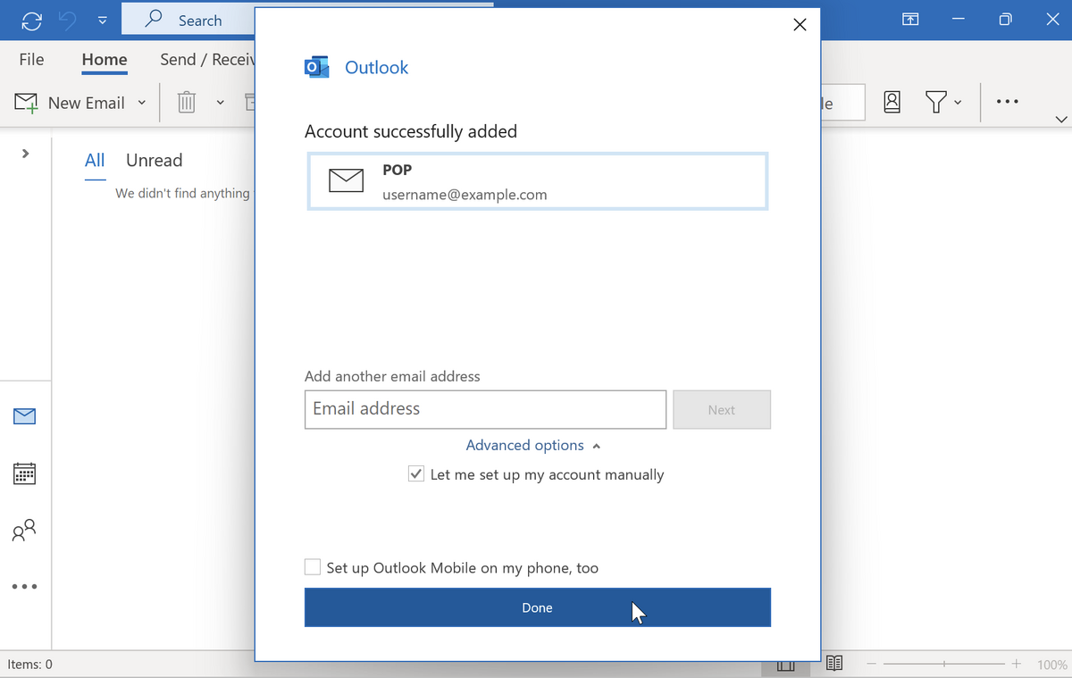 Account Successfully Added - POP Option